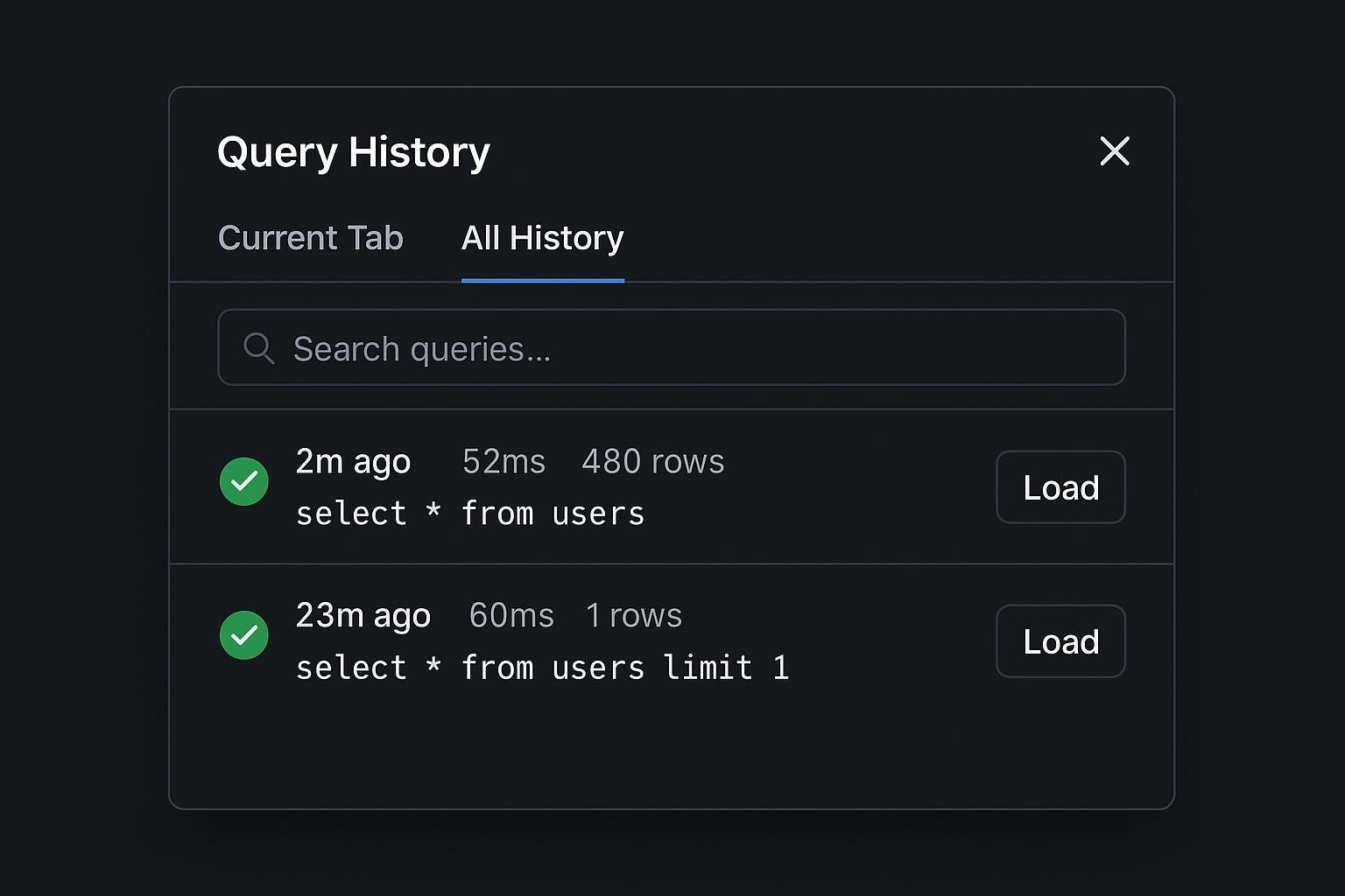 Query History & Execution Log